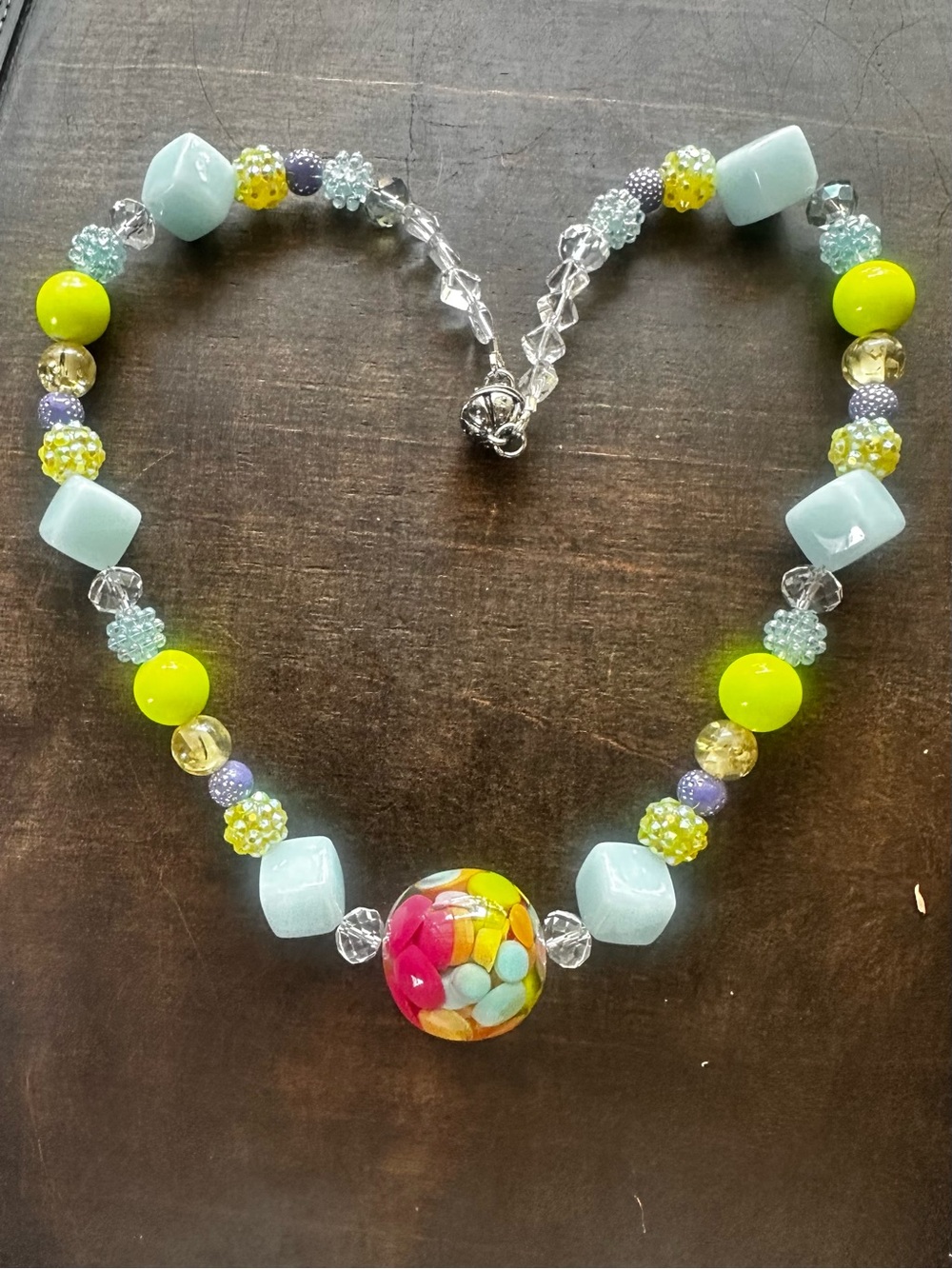 Colorful Floral Glass Bead Statement Necklace